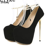 New Design String Bead Ankle Strap Platform Pumps Women Classic Black High Heels Fashion Round Toe Pole Dance Shoes