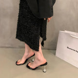Breakj High-Level Transparent With A Word Slippers Women's Shoes Wearing 2025 Summer Water Drill Cool Drag High Heel