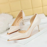 Breakj Fashion Simple Sexy Nightclub Show Thin Heel Ultra High Heel Side Hollow Shallow Metal Single