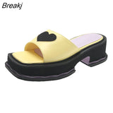 Summer Sandals Platform Shoes Women Slippers JK Square Toe Beach Slippers Square Heel Woman