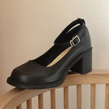 Beige Ankle Buckle Platform Pumps Women 2022 Square Heels Mary Jane Shoes Woman Retro Pu Leather High Heels Shoes