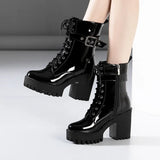 Martin Boots 2023 Autumn And Winter New Thick-Soled Waterproof Table British Style Thick Heels With Velvet Lace Middle Boot
