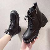 Breakj Front Tied Martin Boots Girl Thick Bottom Raised Thin Boots Large Size Short Boots Girl