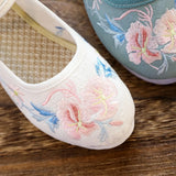 Breakj Shoes Round Head Single Shoes White Bottom Retro Ancient Costume With Flat Bottom Embroidered Cloth Shoes