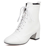 Breakj Color Short Boots Plus Size Front Tie-Up Female Boots