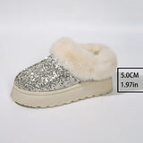 Women's Large-Size Snow Boots In Winter, The New Thick-Soled Sequins Are Thickened To Keep Warm, Woolen Mouth And Low-Barrel Cotton
