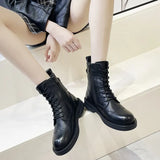 Leather Boots Women Heels Designer Shoes Ladies 2023 Platforms Ankle Boots Female Chunky Shoes Woman Booties