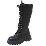 Breakj Autumn And Winter New Black Zippered Knight Boots Long Boots Trend Thin Tie With Thick Bottom