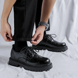 Breakj Wind Ins Black Small Leather Shoes Male Vintage Students Big Head Shoes Fashion Korean Version Of The Platform Men's Shoes