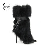 Breakj Haired Boots 2025 Autumn/Winter Tip Fine And Warm Cowhide Fox Hair Fine High