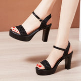 Buckle High-Heeled Sandals Summer 2023 New Roman Sandals Large Size 41-43 Thick-Heeled Sandals
