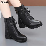 Snow Boots Women's Genuine Leather New Wool Warm Non-slip Luxury Ladies Ankle Black Boots Thick Heels Plus Size 43