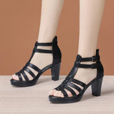 Summer New Medium Heeled Sandals For Women 2023 Summer New Soft Soles Hollowed-Out Large Size Roman