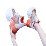 Breakj New Summer High-Up Small White Shoes Women's Spring Net Casual Sneakers Breathable Old Dad Shoes Net