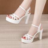 Thick-Heeled Open-Toed Sandals, Summer 2023 New Thick-Soled Waterproof Table Lacquered Leather With Large Size Model