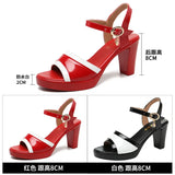 Lacquered Leather Fashionable Sandals Women's 2023 Summer New Thick-Soled Waterproof Table Color Fish Mouth High-Heeled Sandals