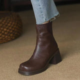 Breakj Comfortable Fashion Platform Ankle Boots Women's Thick Heel New Autumn And Winter Soft Leather Boots Retro Slim High-Heeled Martin