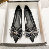 lace bow ballet flats women pointed toe shallow mouth cutout summer shoes woman breathable glitter moccasin big size