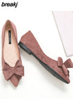 Size 42 Spring Bow Flats Shoes Woman Butterfly-Knot Ballets OL Office Shoes Pointed Toe Shallow Slip On Foldable