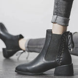 Shoes for Women Punk Style Booties with Laces Female Ankle Boots Elegant Medium Heels Footwear Lace-up Chelsea Combat