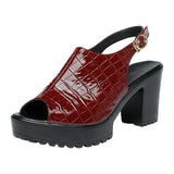 Breakj Mouth Patent Leather Crocodile High Heel Sandals Summer White Wedding Shoes Waterproof Table Thick Cheongsam Walking Shoes Coarse Heel Women's