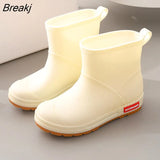 Boots Women Ankle Shoes Waterproof Rain Rubber Shoes for Rain Day 2023 New Slip on Female Short Boots Solid Warm