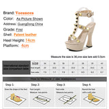 Rivet Women Slides Summer Pumps T-Belt Hollow Out Sexy Pole Dancing Shoes Thick Platform Models High Heels Sandals