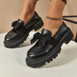 Breakj Bow Lefor Shoes Women 2025 Korean Version Of Thick Soles With Lazy British Style Retro Leather