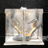 Heels Wedding Bride Shoes Women 2024 Luxury Ankle Buckle Stiletto Heel Pumps Women Silver Sequins Pointed Toe Pumps