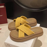 Breakj Summer New Fashion Wear Thick-Bottomed Slippers Women's Cake And Cross-Dexed Beach Cool