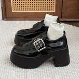Breakj Loafer Spring 2024 New Foot Pedal Increased Thick Heel Black Fashion Simple British Small Leather Shoes
