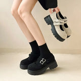 Breakj Heeled And Shallow Mary Jane Shoes Women 2025 Spring New Thick-Soled Round Head With Stylish Hairy