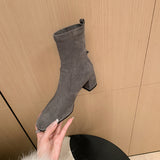 Comfortable ~2023 New Thick Heel Elastic Suede Thin Boots Versatile Korean Version Of High