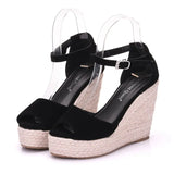 Shoes For Women Retro Open Toe Ankle Platform Beach White Sandals Plus Size Weave High Heels Buckle-Strap Roman