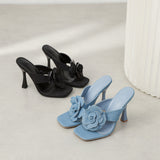 Yards 2024 New Simple Versatile Denim Flower Clip Toe Temperament High With Cool