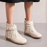 Ankle Boots Tassel Rivets 2022 Boots Women's Round Toe Flat Bottom Women's Fashion Zipper Solid Color Shoes Large