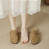Sandals Women 2023 Couple Slippers Retro Suede Sandals Solid Color Belt Buckle Women's Shoes Light Comfortable
