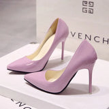 Shoes Pointed Toe Pumps Patent Leather Dress High Heels Boat Shoes Wedding Shoes Zapatos Mujer White Blue