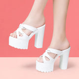 High Heels 14Cm Thick Heels Ladies Sandals Slippers Women 2023 Summer Thick Bottom Waterproof Table Small Size Heightened Fish Mouth Word