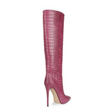 Custom Colors Pointed Women High Heel Boots Solid Color Crocodile Pattern Fine Heel Rubber Sole Madam Shoes Botas