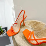 Summer Women Slingback Sandals Shoes Fashion Square Toe Clip Buckle Strap Ladies Dress Pumps Shoes Patent