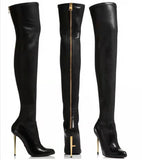 Breakj Autumn And Winter New Fashion Solid Color Fine High With Metal After Zipper Over The Knee Boots
