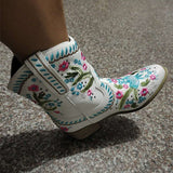 Embriodery Cow Boy Boots for Women Ankle Shoes Thick Heel Short Boots 2021 Spring New Female West