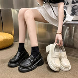 Leather Shoes Female 2024 Spring And Autumn New Fashion Round Head Thick Heel British Wind Thick Platform Loafers A Foot Pedal Single Shoe