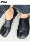 Women Flats Tabi Ninja Moccasins Round Split Toe Shallow Lazy Slip On Slingback Mules Leather Shoes Soft Loafers Slip