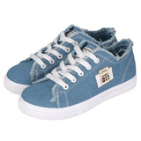 Women Canvas Sneaker Low Top Denim Sneakers Ladies Lace-Up Flat Canvas Trainers Girl Soild Board Shoes Female Sandals Women
