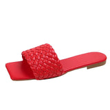 Indoor Slippers Fashion Braided Design Comfortable Square Head Open-toe Vacation Beach Flat Sandals Casual Flip