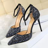Breakj Thin With High With Shallow Mouth Pointed Hollow Sequins Sexy Nightclub Show Thin A