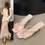 Breakj The Summer Of 2025, The New Silk Satin Water Drill With Sandals And Sandals And Women's Bows And Toes Wear High-Heeled Cool