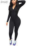 Fall Winter Bodycon Zipper Jumpsuits Women Solid Color Long Sleeve Slim Playsuits Casual Female Sport One Piece
